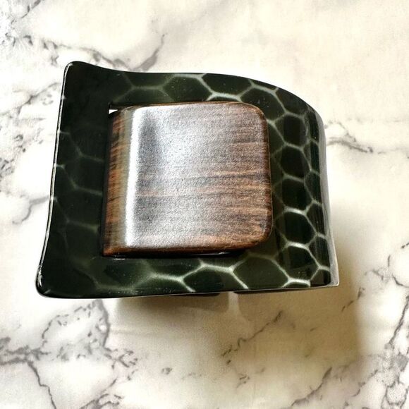 Green and brown wide bangle bracelet - Picture 6 of 9